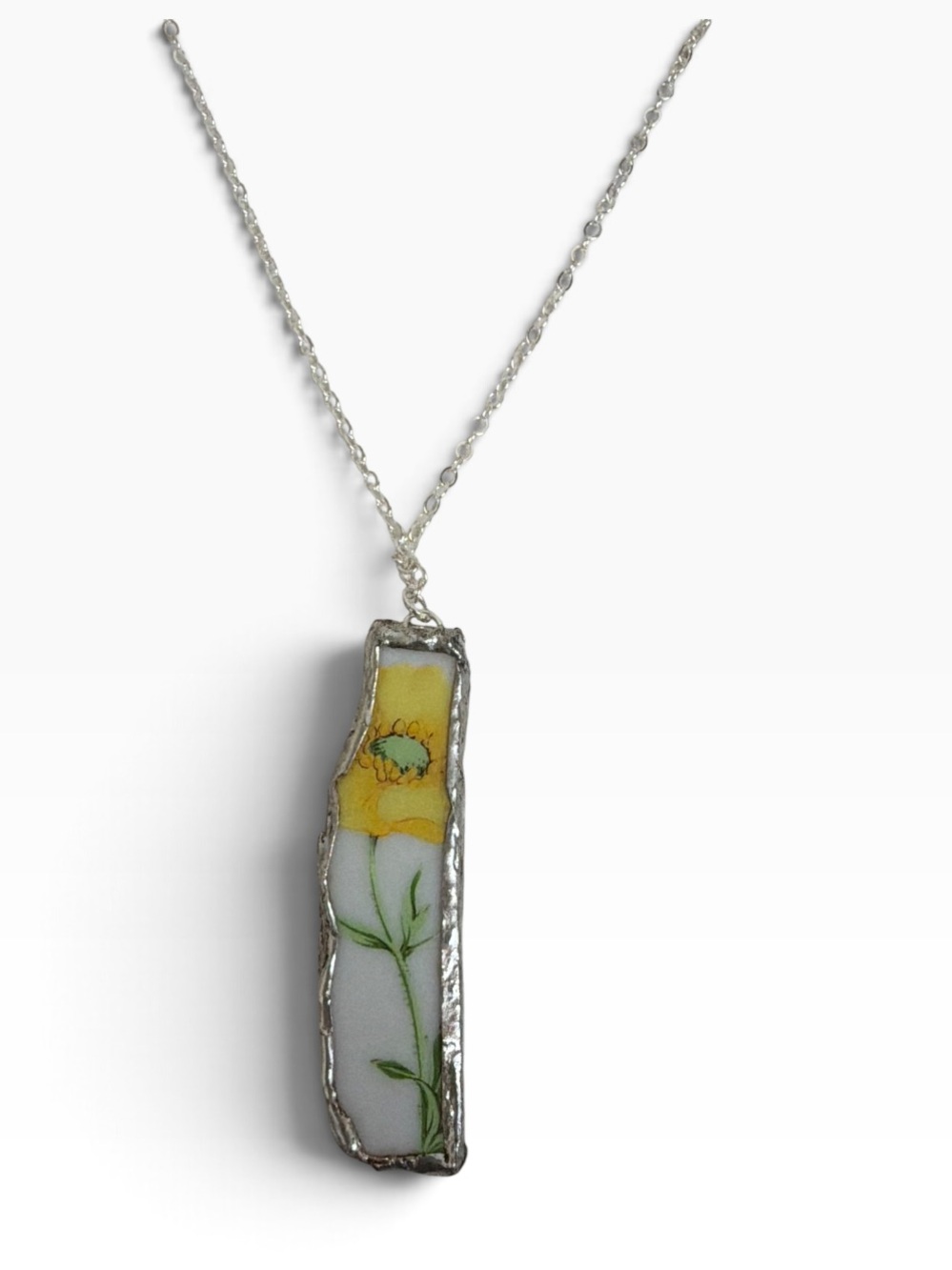 Walt Disney Yellow Botanical Broken China Pendant Necklace | Vintage Porcelain